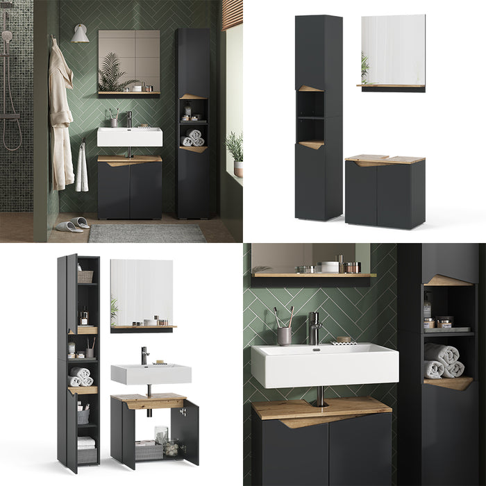 Vicco Combinazione di mobili da bagno Antracite 3 parti, con colonna