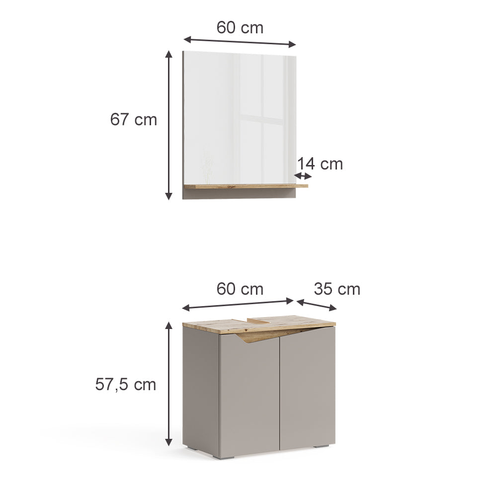 Vicco Combinazione di mobili da bagno Grigio 2 parti
