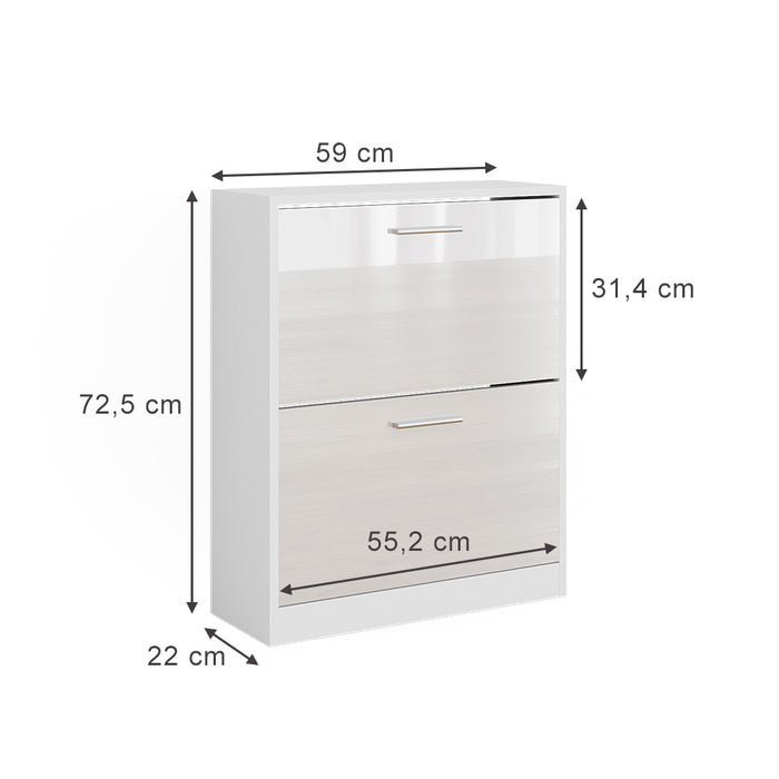 Vicco Mobile porta scarpe Bianco lucido 59 x 72.5 cm 2 scomparti