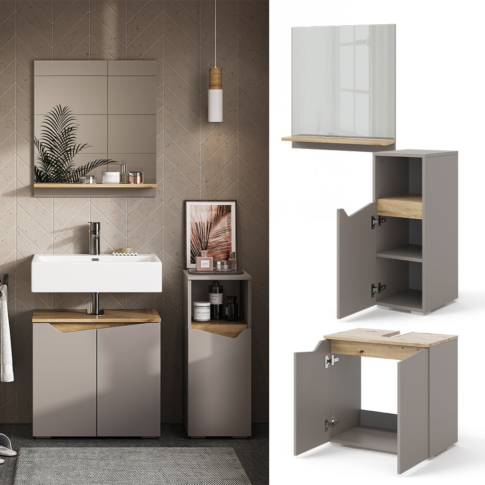 Vicco Mobiletto Grigio 3 pezzi, con cabinet midi