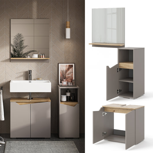 Vicco Mobiletto Grigio 3 pezzi, con cabinet midi