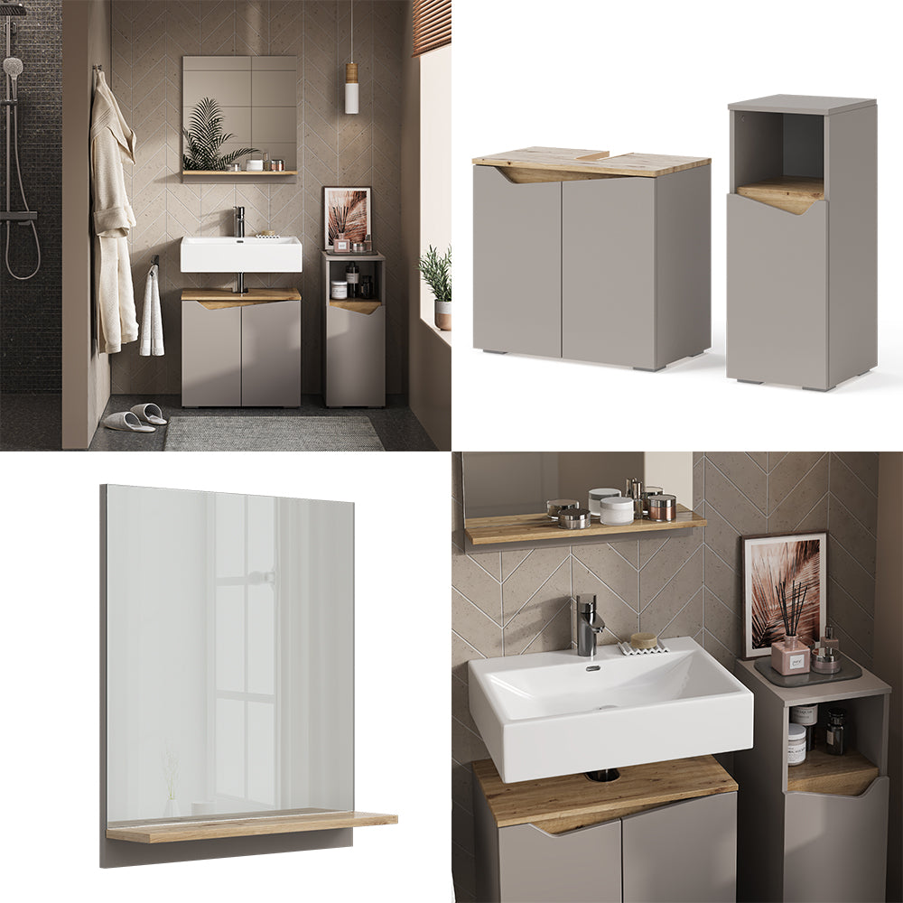 Vicco Mobiletto Grigio 3 pezzi, con cabinet midi