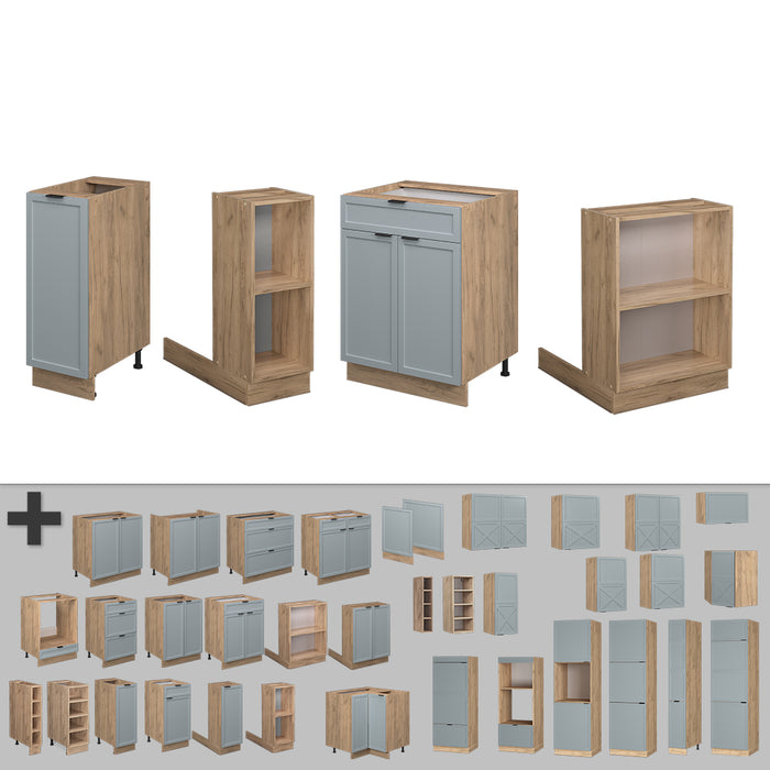 Vicco Isola cucina Blu-grigio chiaro 90 cm con cassetto, senza piano di lavoro