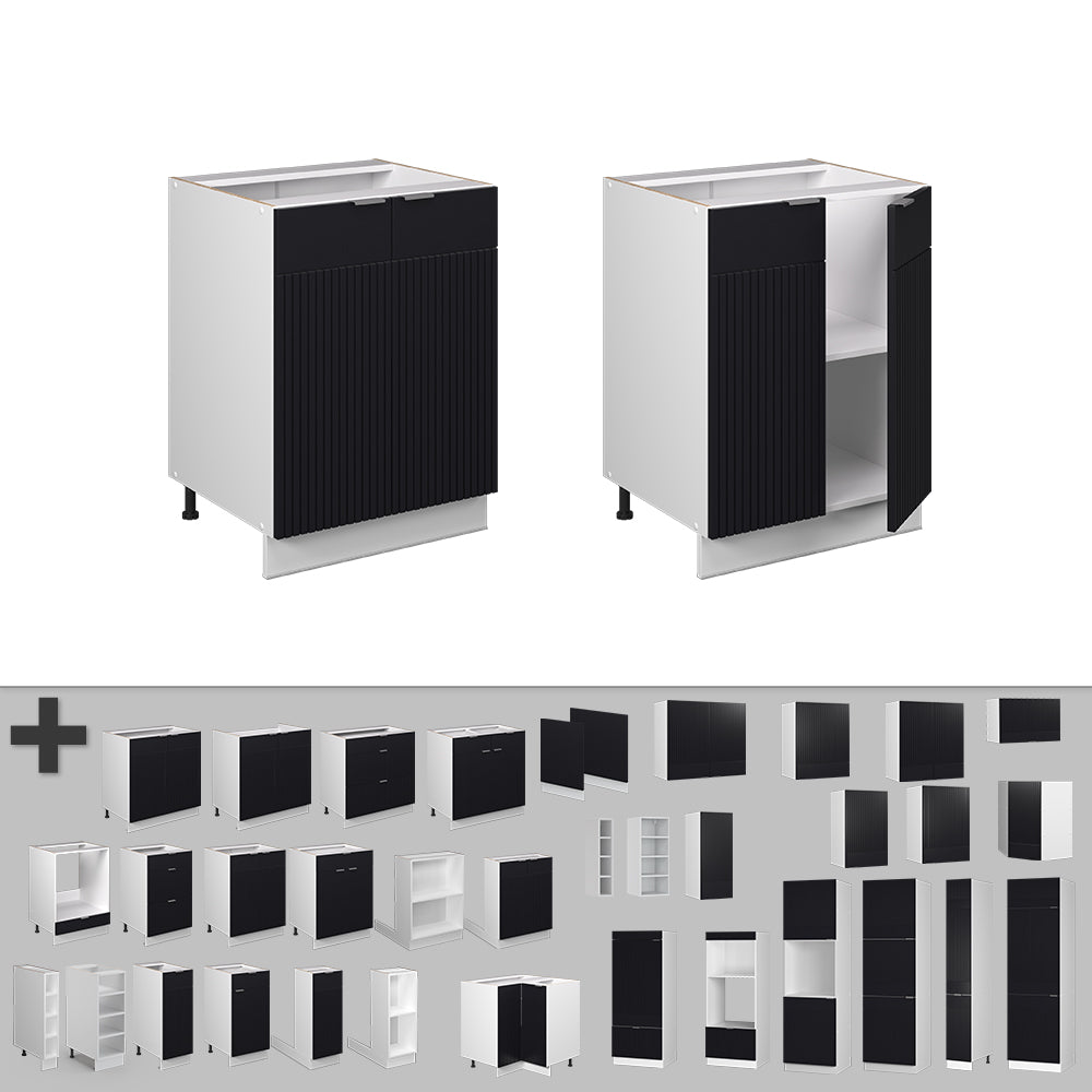 Vicco Mobiletto base cucina Nero a righe 60 cm , PL Rovere