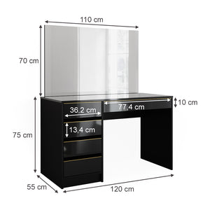 Vicco Tavolo da toilette Nero/oro 55 cm con specchio