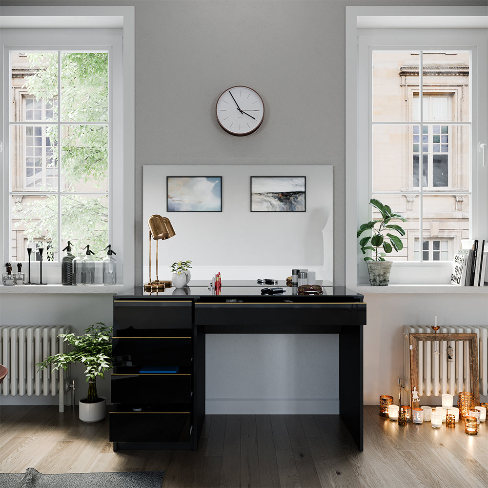 Vicco Tavolo da toilette Nero/oro 55 cm con specchio