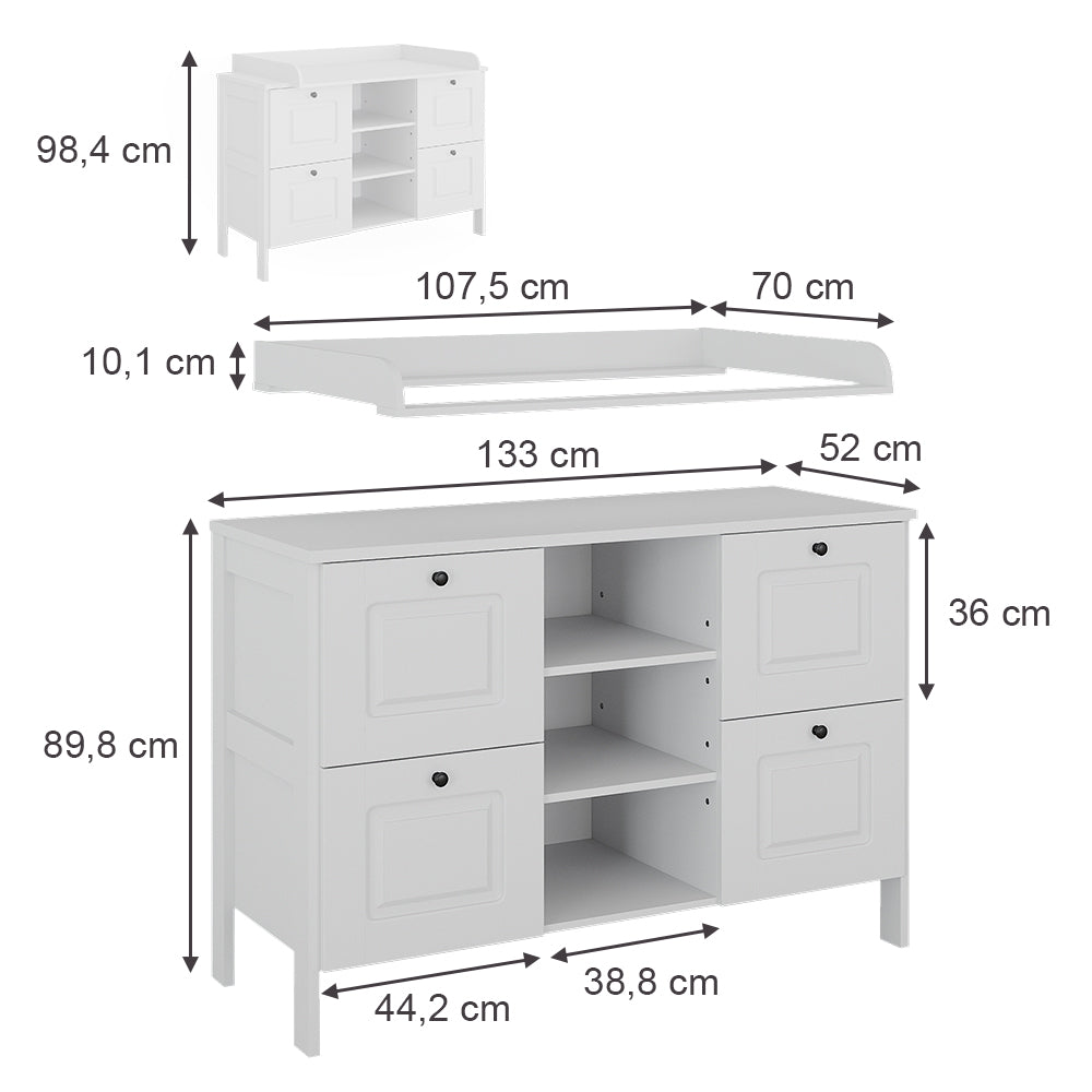 Vitalispa Fasciatoio Bianco 133 x 98.4 cm con 4 cassetti