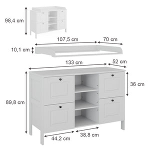 Vitalispa Fasciatoio Bianco 133 x 98.4 cm con 4 cassetti