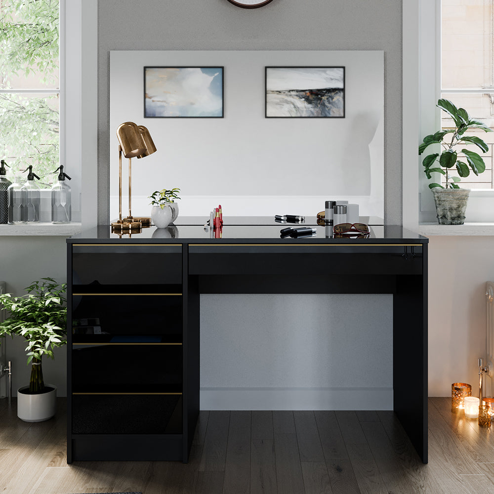 Vicco Tavolo da toilette Nero/oro 55 cm con specchio