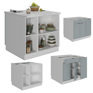 Vicco Isola cucina Blu-grigio chiaro 90 cm con cassetto, senza piano di lavoro