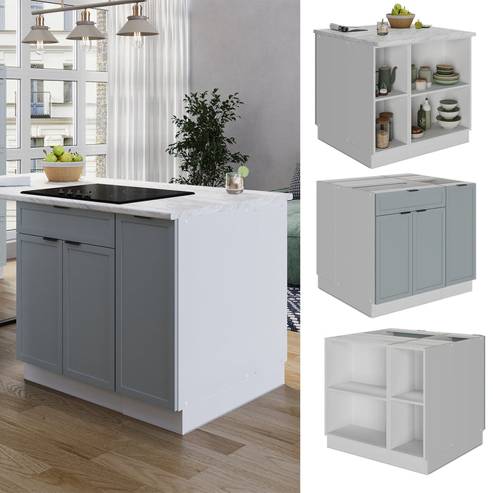 Vicco Isola cucina Blu-grigio chiaro 90 cm con cassetto, senza piano di lavoro