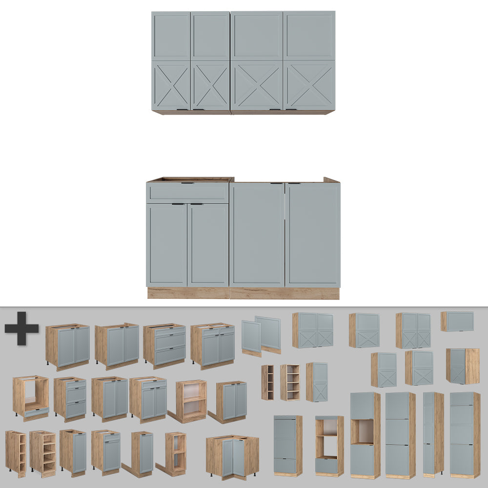 Vicco Cucina completa Rovere blu-grigio chiaro/oro 140 cm , PL Marmo