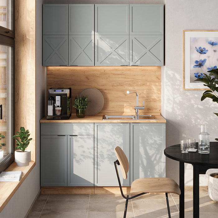 Vicco Cucina completa Rovere blu-grigio chiaro/oro 140 cm , PL Rovere