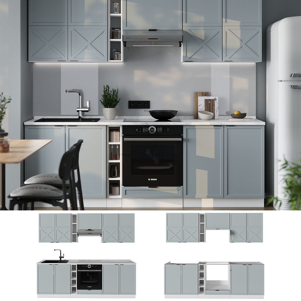 Vicco Cucina componibile Blu-grigio chiaro/bianco 235 cm , PL Marmo