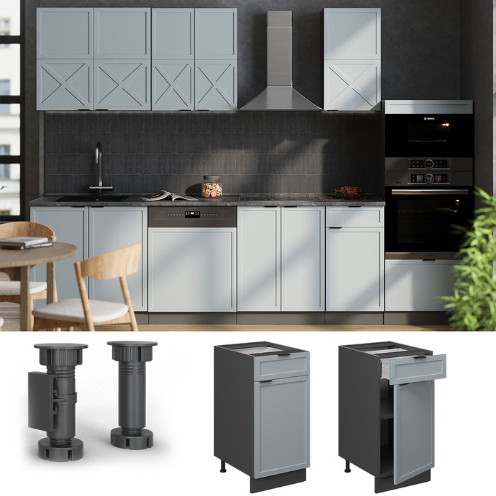 Vicco Mobiletto base per cucina Blu-grigio chiaro 40 cm , PL Rovere