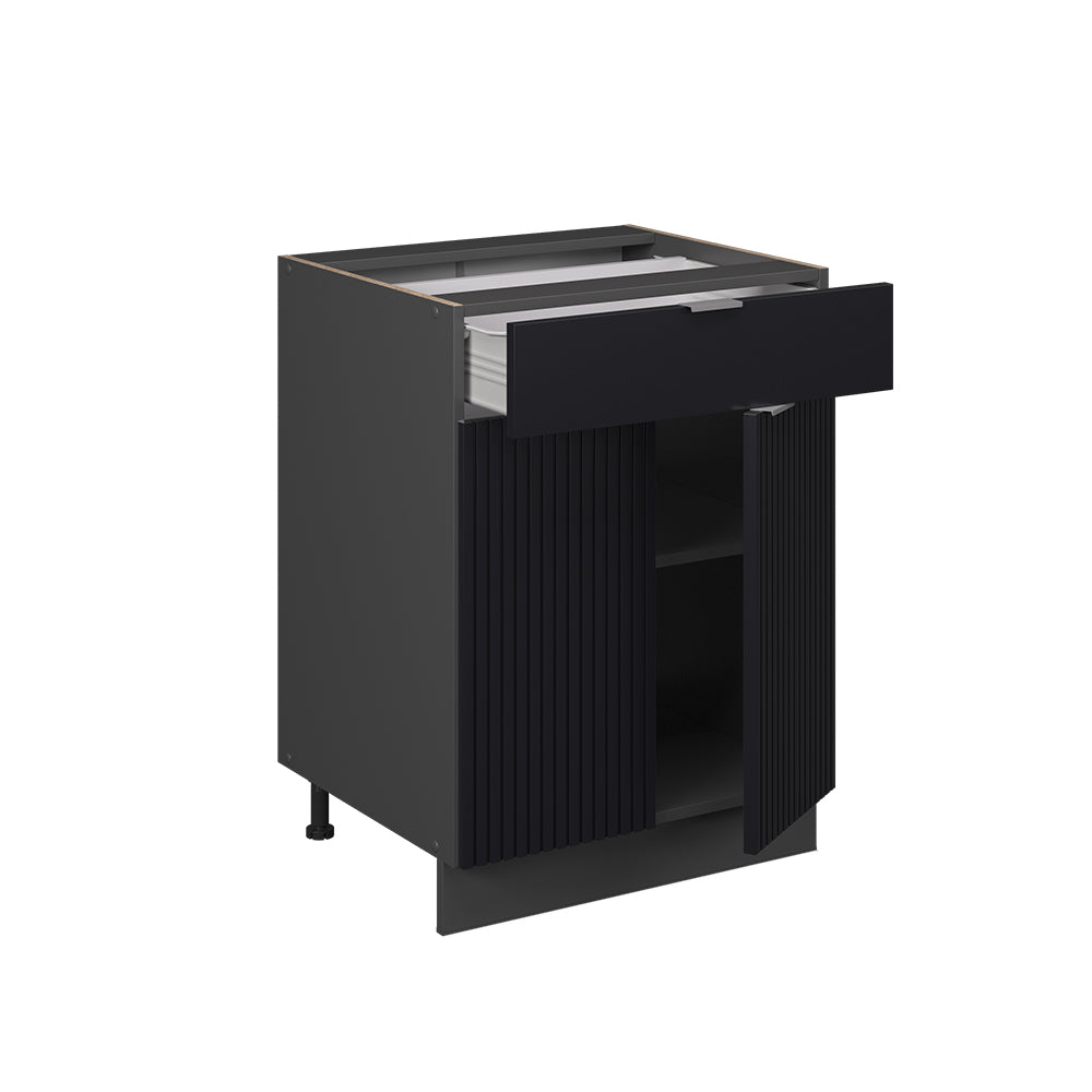 Vicco Mobiletto base per cucina Nero a righe 60 cm con cassetto, PL Rovere