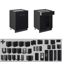 Vicco Mobiletto base per cucina Nero a righe 60 cm con cassetto, PL Rovere