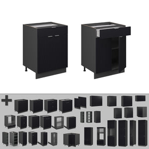 Vicco Mobiletto base per cucina Nero a righe 60 cm con cassetto, PL Rovere