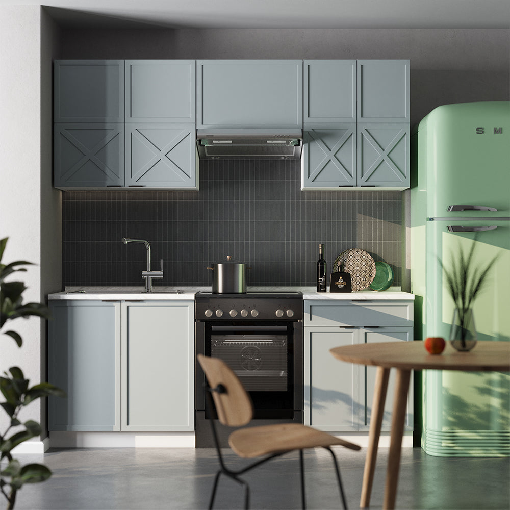 Vicco Cucina componibile Blu-grigio chiaro/bianco 200 cm , PL Marmo