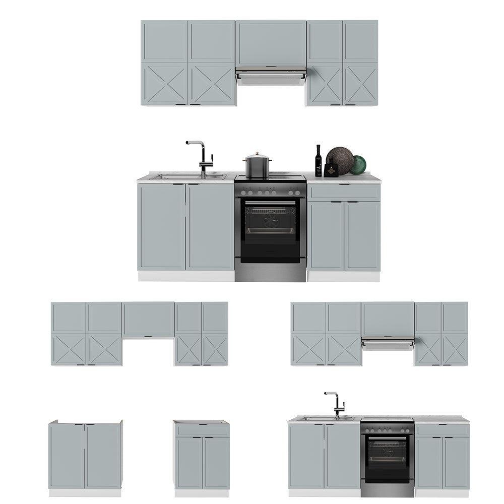Vicco Cucina componibile Blu-grigio chiaro/bianco 200 cm , PL Marmo