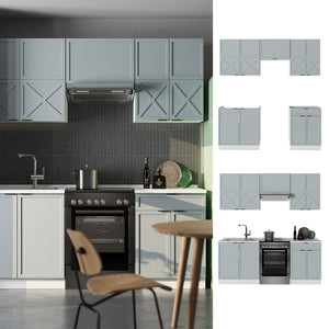Vicco Cucina componibile Blu-grigio chiaro/bianco 200 cm , PL Rovere