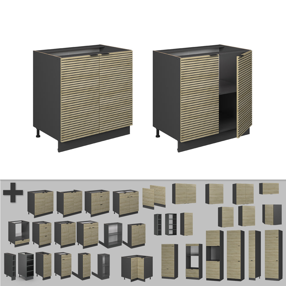 Vicco Mobile lavello cucina Pannello in quercia 80 cm con ripiano, PL Antracite