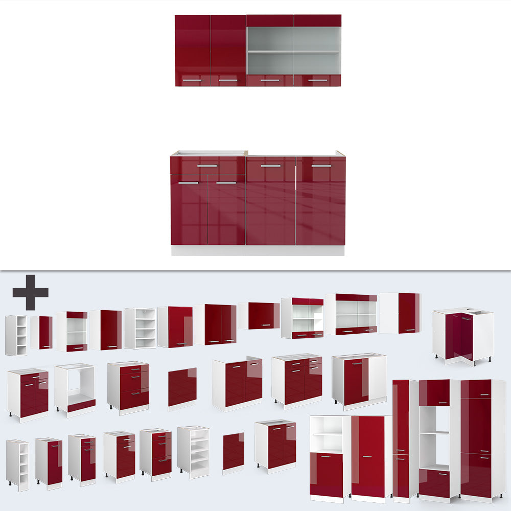 Vicco Cucina monoblocco Rosso lucido/bianco 140 cm senza piano di lavoro