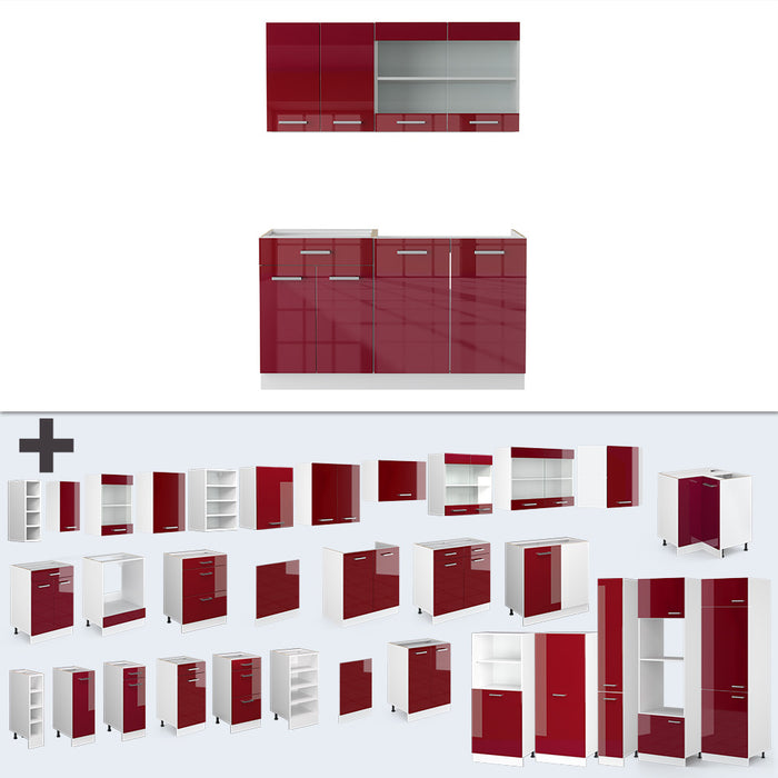 Vicco Cucina monoblocco Rosso lucido/bianco 140 cm senza piano di lavoro