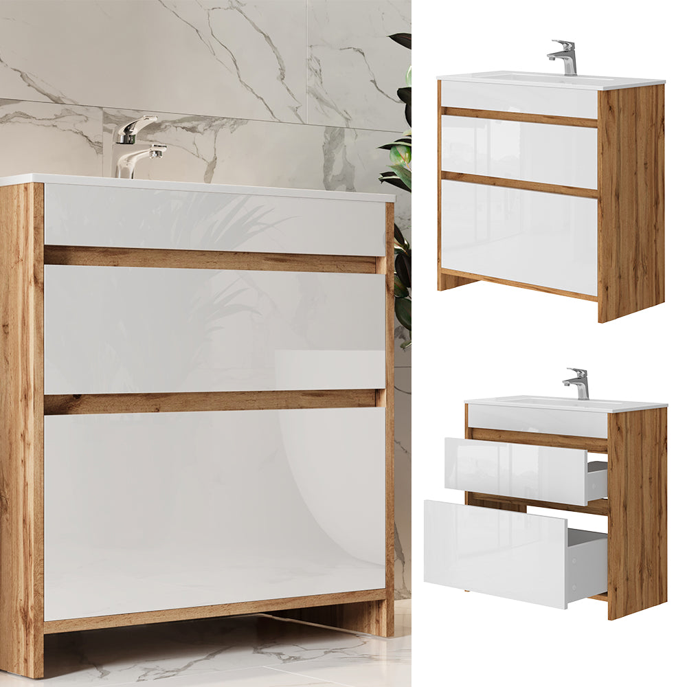 Vicco Mobiletto per lavabo Quercia dorata 2 parti, mobile base 80 cm