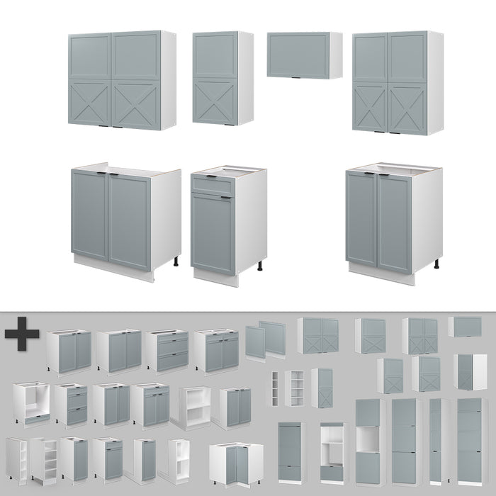 Vicco Cucina componibile Blu-grigio chiaro/bianco 240 cm , PL Marmo