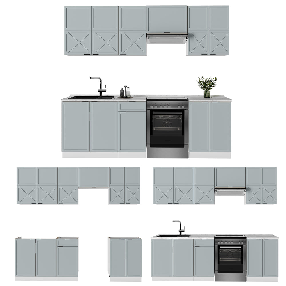 Vicco Cucina componibile Blu-grigio chiaro/bianco 240 cm , PL Marmo