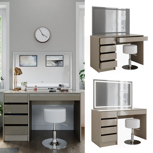 Vicco Tavolino da toilette Grigio 55 cm con specchio LED e sgabello