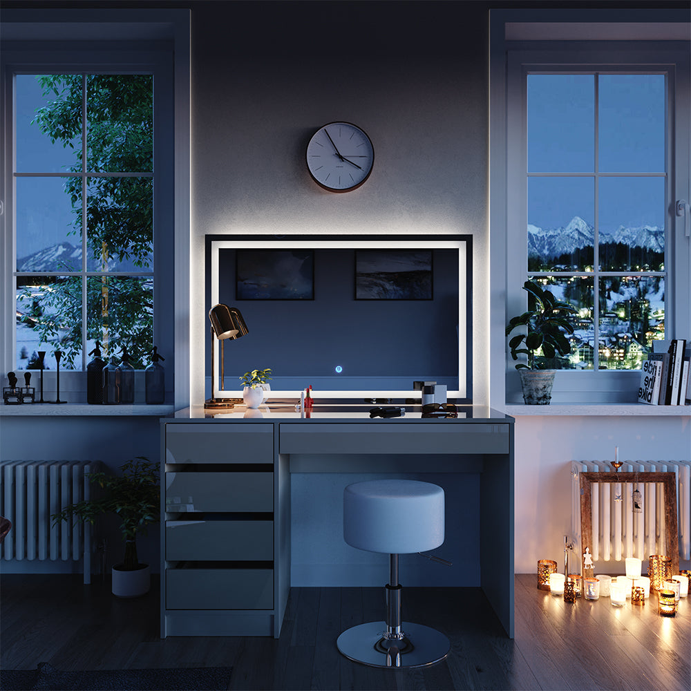 Vicco Tavolino da toilette Grigio 55 cm con specchio LED e sgabello