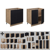 Vicco Mobiletto base cucina Nero a righe 80 cm con ripiano, PL Rovere