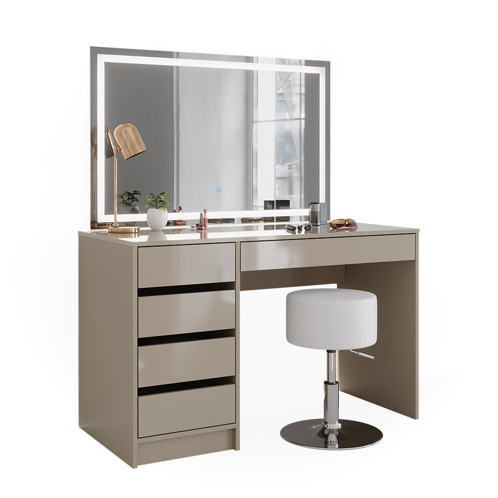 Vicco Tavolino da toilette Grigio 55 cm con specchio LED e sgabello