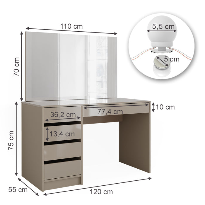 Vicco Tavolino da toilette Grigio 55 cm con catena LED