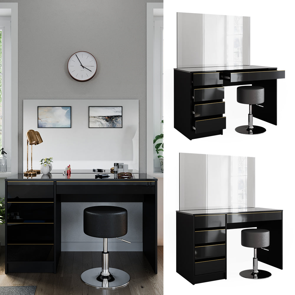 Vicco Tavolo da toeletta Nero/oro 55 cm con sgabello