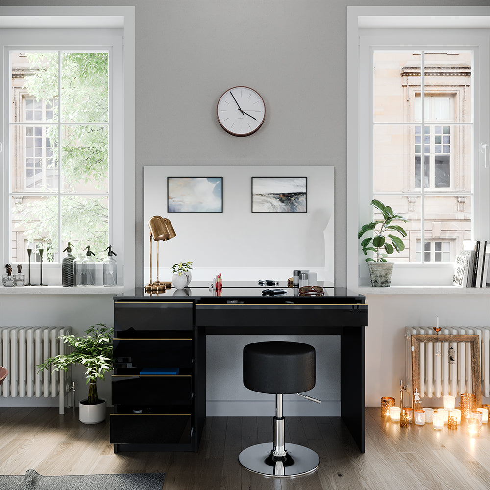 Vicco Tavolo da toeletta Nero/oro 55 cm con sgabello