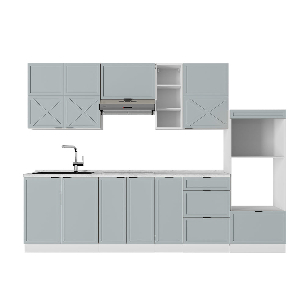 Vicco Cucina componibile Blu-grigio chiaro/bianco 280 cm , PL Marmo
