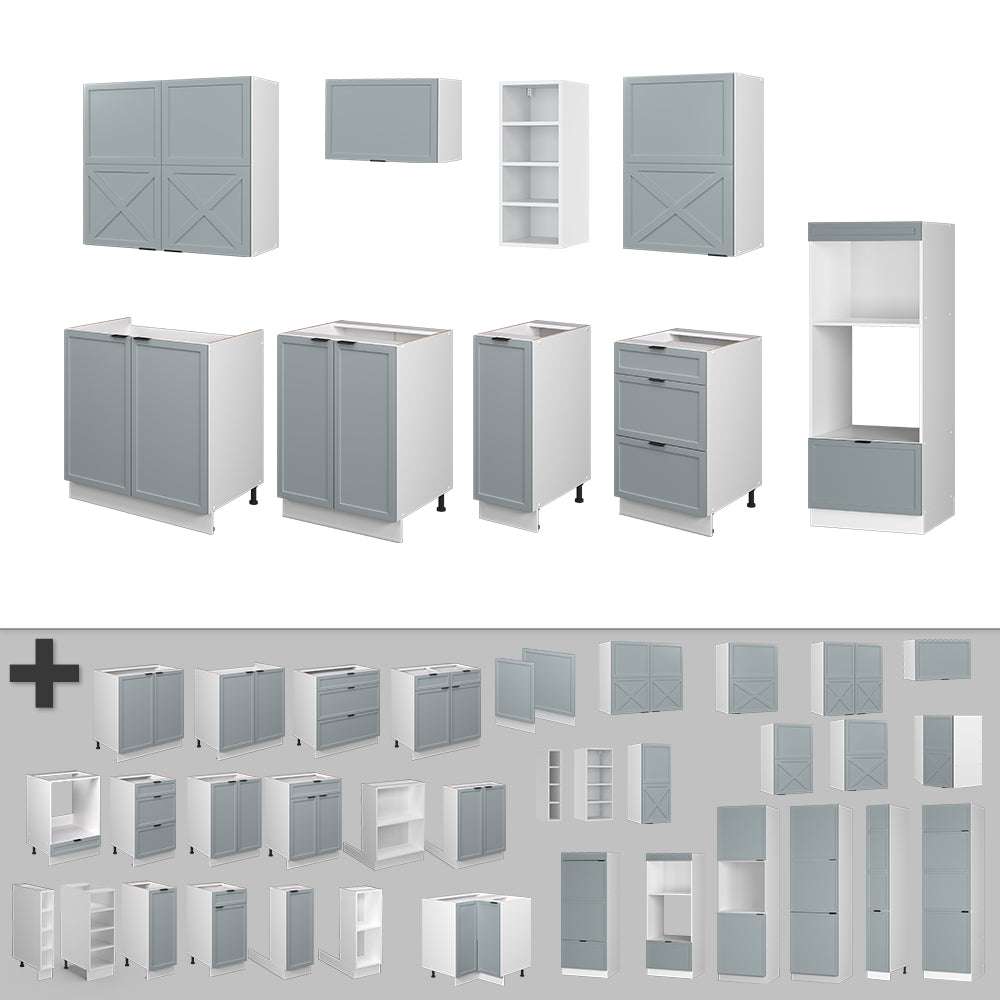 Vicco Cucina componibile Blu-grigio chiaro/bianco 280 cm , PL Marmo