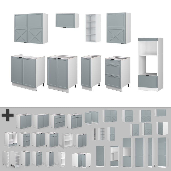 Vicco Cucina componibile Blu-grigio chiaro/bianco 280 cm , PL Marmo