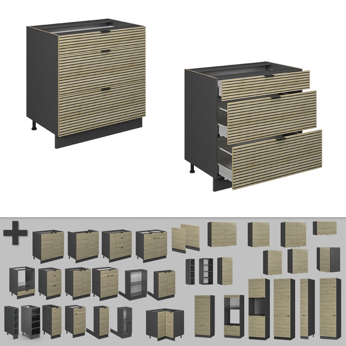 Vicco Mobiletto base per cucina Pannello in quercia 80 cm con 3 cassetti, PL Antracite