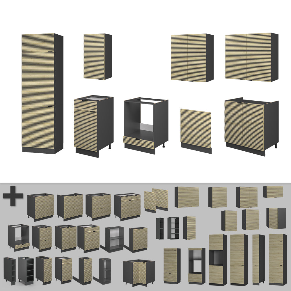 Vicco Cucina componibile Pannello in rovere/antracite 300 cm , PL Marmo