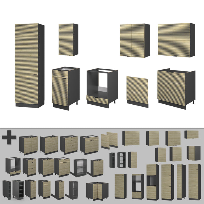 Vicco Cucina componibile Pannello in rovere/antracite 300 cm , PL Marmo