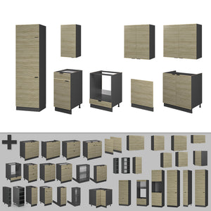 Vicco Cucina componibile Pannello in rovere/antracite 300 cm , PL Rovere