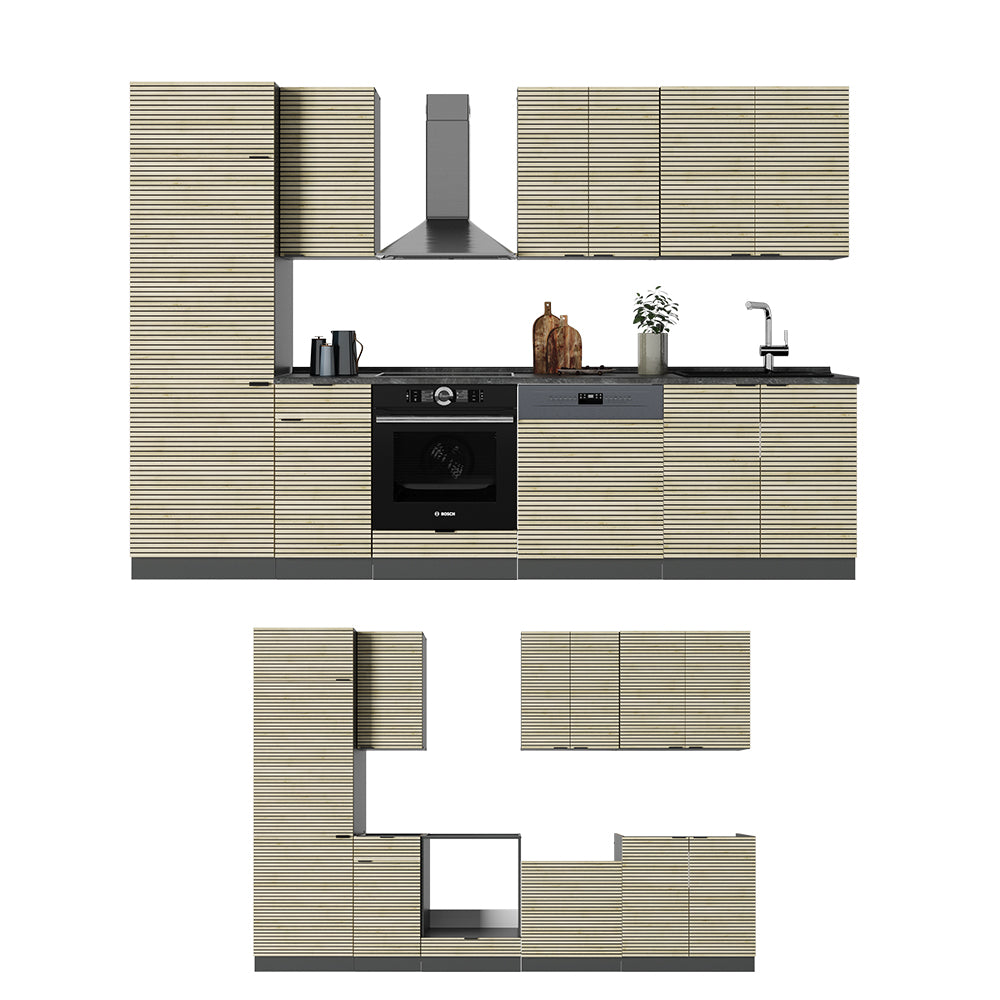 Vicco Cucina componibile Pannello in rovere/antracite 300 cm senza piano di lavoro