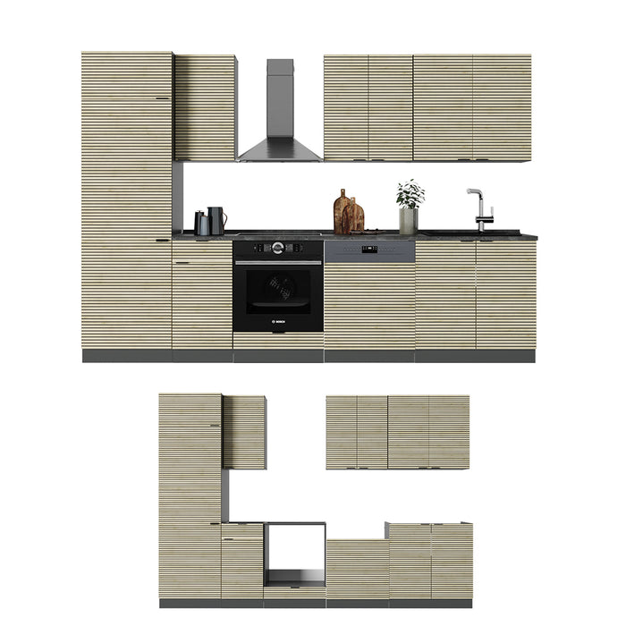 Vicco Cucina componibile Pannello in rovere/antracite 300 cm senza piano di lavoro