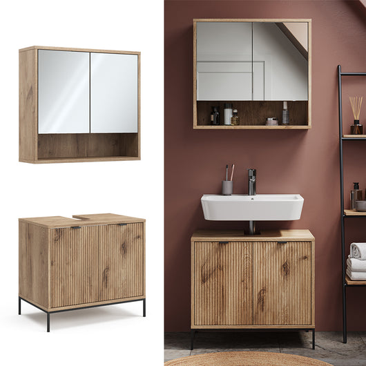 Vicco Set di mobili da bagno Quercia vichinga 2 parti