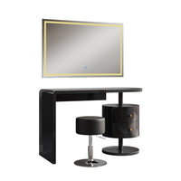 Vicco Tavolo da toeletta Nero lucido 120 cm con specchio LED e sgabello