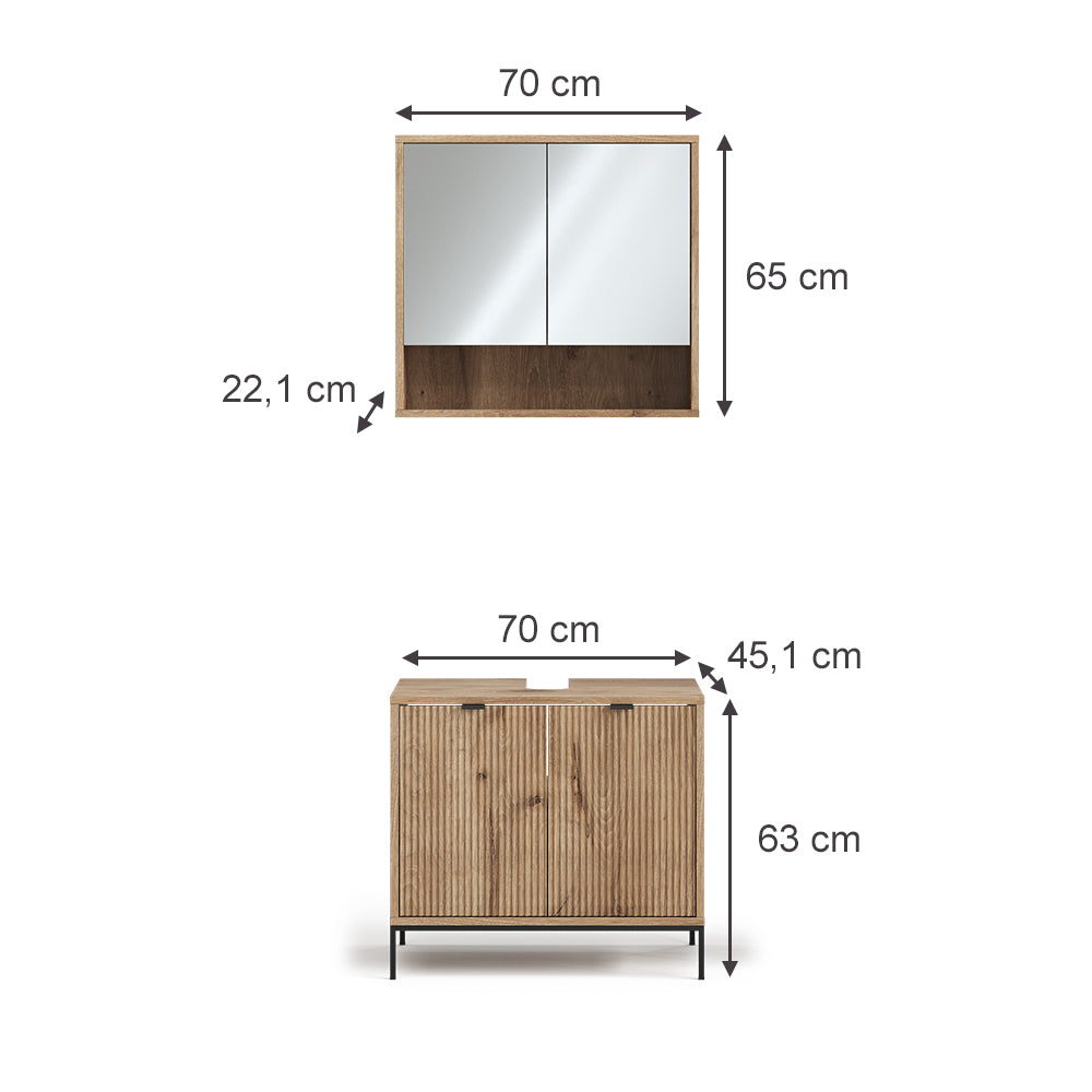 Vicco Set di mobili da bagno Quercia vichinga 2 parti